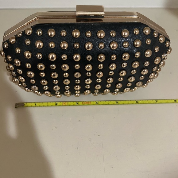 NEW. Blk leather gold studded clutch of crossbody! - Picture 8 of 12